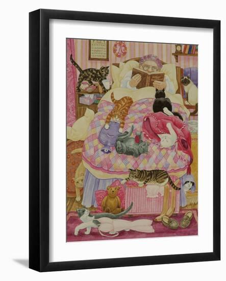 Grandma and 10 cats in the bedroom-Linda Benton-Framed Giclee Print