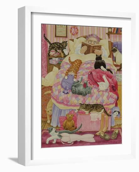 Grandma and 10 cats in the bedroom-Linda Benton-Framed Giclee Print