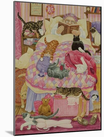 Grandma and 10 cats in the bedroom-Linda Benton-Mounted Giclee Print