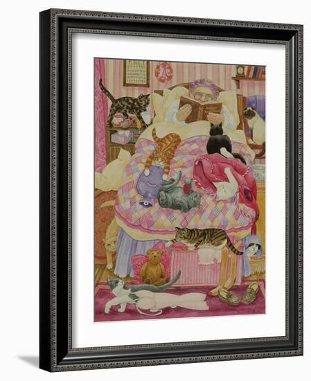 Grandma and 10 cats in the bedroom-Linda Benton-Framed Giclee Print