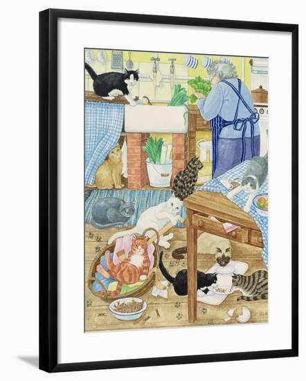 Grandma and 10 Cats in the Kitchen-Linda Benton-Framed Giclee Print