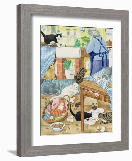 Grandma and 10 Cats in the Kitchen-Linda Benton-Framed Giclee Print