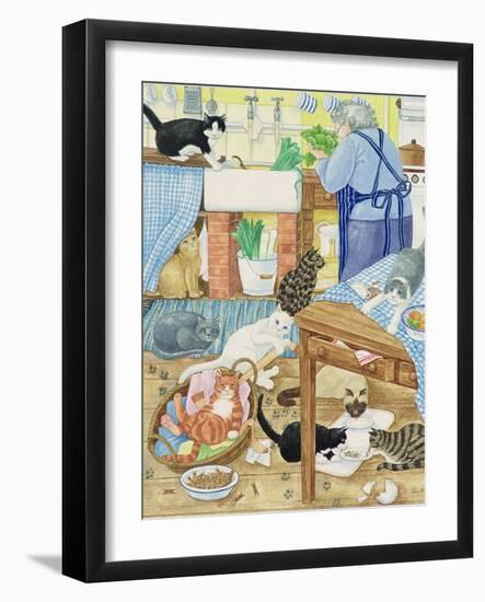 Grandma and 10 Cats in the Kitchen-Linda Benton-Framed Giclee Print