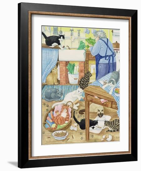 Grandma and 10 Cats in the Kitchen-Linda Benton-Framed Giclee Print