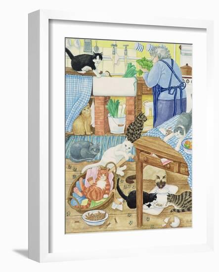 Grandma and 10 Cats in the Kitchen-Linda Benton-Framed Giclee Print