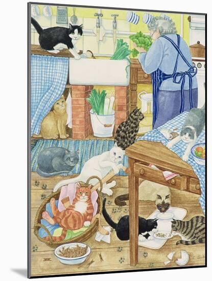 Grandma and 10 Cats in the Kitchen-Linda Benton-Mounted Giclee Print