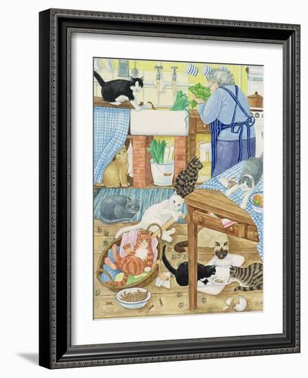 Grandma and 10 Cats in the Kitchen-Linda Benton-Framed Giclee Print