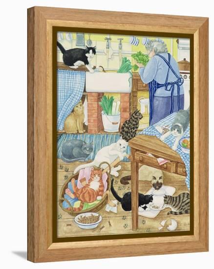 Grandma and 10 Cats in the Kitchen-Linda Benton-Framed Premier Image Canvas