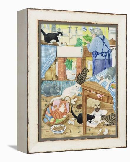 Grandma and 10 Cats in the Kitchen-Linda Benton-Framed Premier Image Canvas