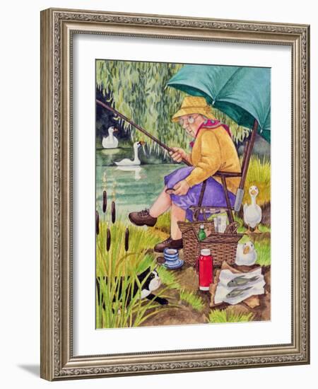 Grandma and cat fishing-Linda Benton-Framed Giclee Print