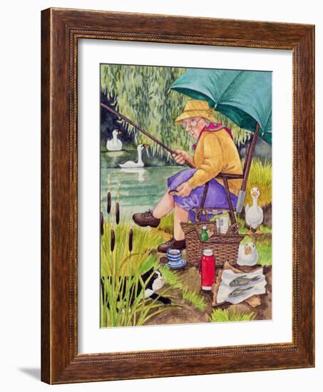 Grandma and cat fishing-Linda Benton-Framed Giclee Print