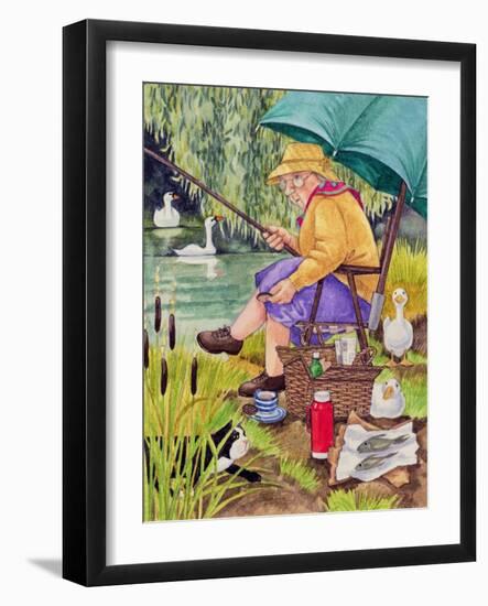 Grandma and cat fishing-Linda Benton-Framed Giclee Print