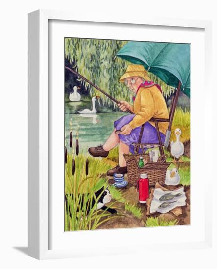 Grandma and cat fishing-Linda Benton-Framed Giclee Print