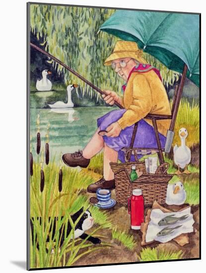 Grandma and cat fishing-Linda Benton-Mounted Giclee Print