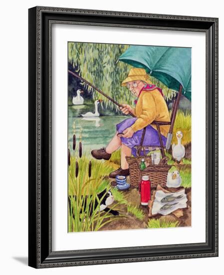 Grandma and cat fishing-Linda Benton-Framed Giclee Print