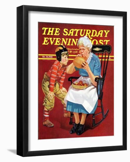 "Grandma and Football," Saturday Evening Post Cover, October 26, 1940-Russell Sambrook-Framed Giclee Print