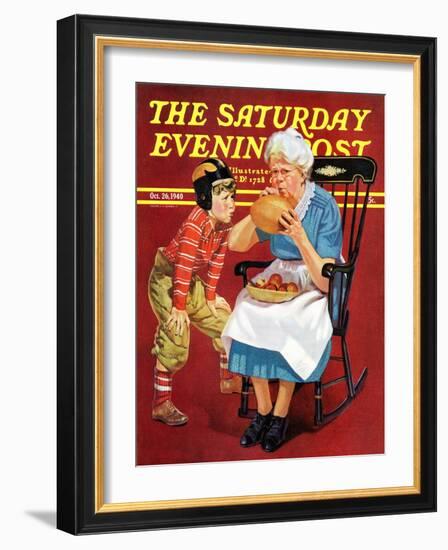 "Grandma and Football," Saturday Evening Post Cover, October 26, 1940-Russell Sambrook-Framed Giclee Print