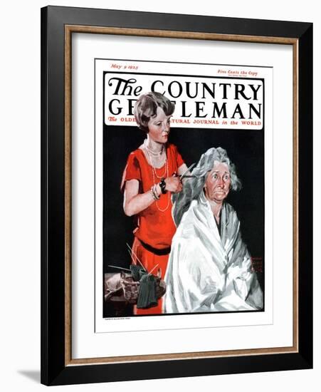 "Grandma Bobs Her Hair," Country Gentleman Cover, May 9, 1925-William Meade Prince-Framed Giclee Print