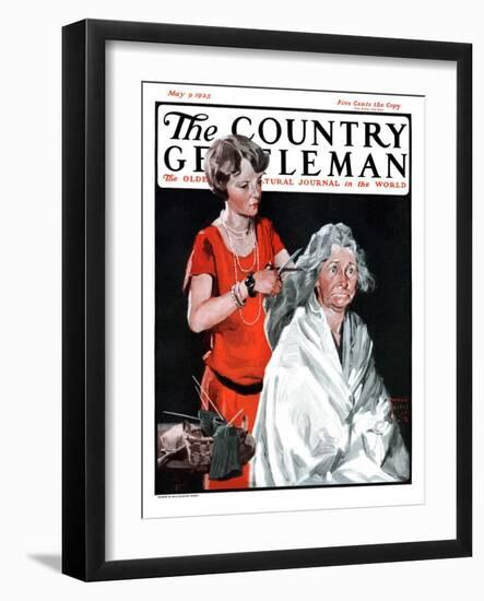 "Grandma Bobs Her Hair," Country Gentleman Cover, May 9, 1925-William Meade Prince-Framed Giclee Print