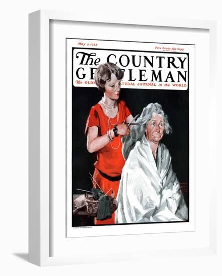 "Grandma Bobs Her Hair," Country Gentleman Cover, May 9, 1925-William Meade Prince-Framed Giclee Print