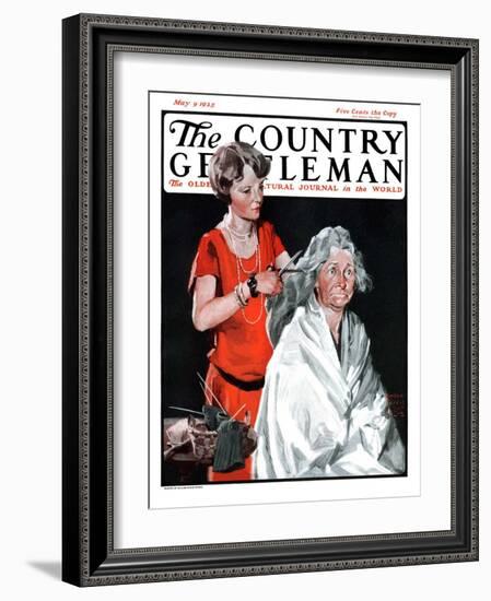 "Grandma Bobs Her Hair," Country Gentleman Cover, May 9, 1925-William Meade Prince-Framed Giclee Print