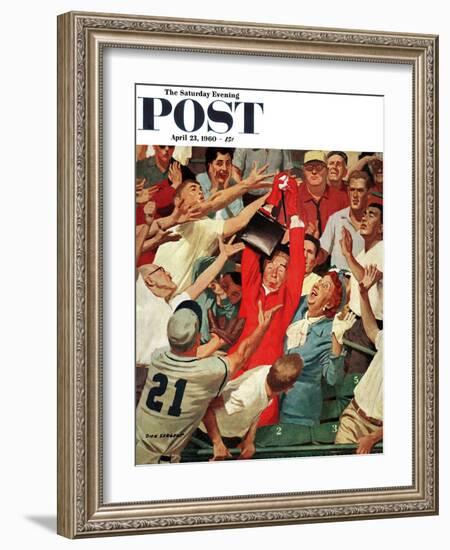 "Grandma Catches Fly-ball," Saturday Evening Post Cover, April 23, 1960-Richard Sargent-Framed Giclee Print