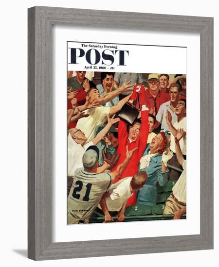 "Grandma Catches Fly-ball," Saturday Evening Post Cover, April 23, 1960-Richard Sargent-Framed Giclee Print