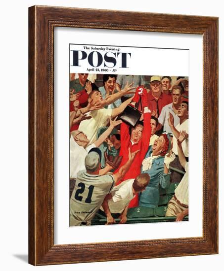 "Grandma Catches Fly-ball," Saturday Evening Post Cover, April 23, 1960-Richard Sargent-Framed Giclee Print