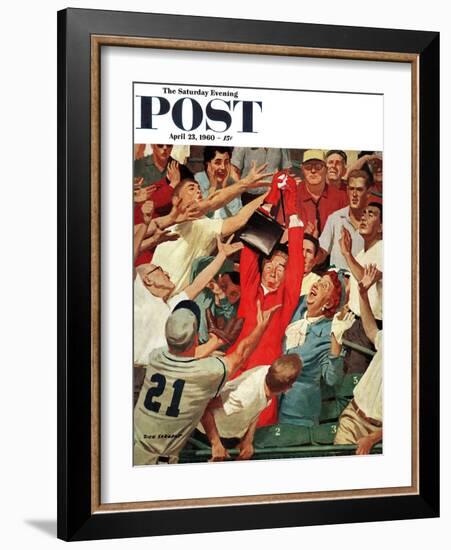 "Grandma Catches Fly-ball," Saturday Evening Post Cover, April 23, 1960-Richard Sargent-Framed Giclee Print