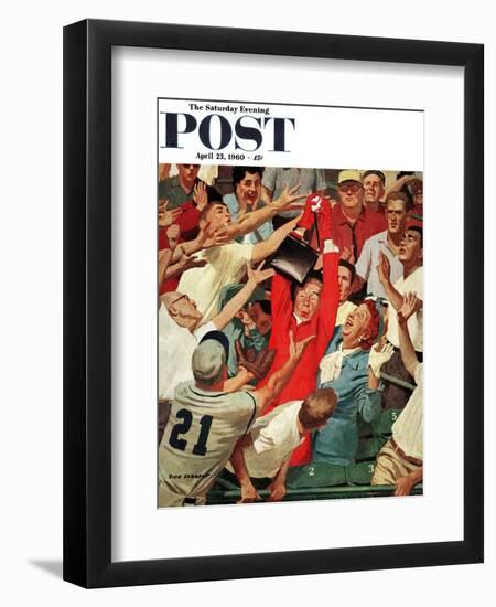 "Grandma Catches Fly-ball," Saturday Evening Post Cover, April 23, 1960-Richard Sargent-Framed Giclee Print