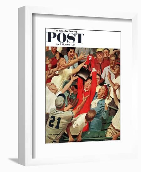 "Grandma Catches Fly-ball," Saturday Evening Post Cover, April 23, 1960-Richard Sargent-Framed Giclee Print