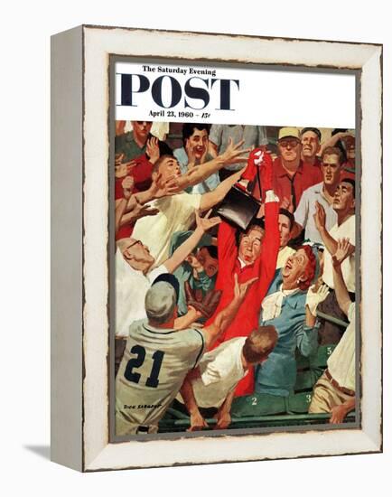 "Grandma Catches Fly-ball," Saturday Evening Post Cover, April 23, 1960-Richard Sargent-Framed Premier Image Canvas