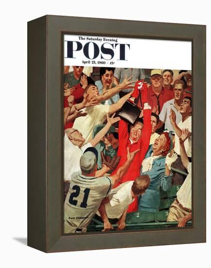 "Grandma Catches Fly-ball," Saturday Evening Post Cover, April 23, 1960-Richard Sargent-Framed Premier Image Canvas