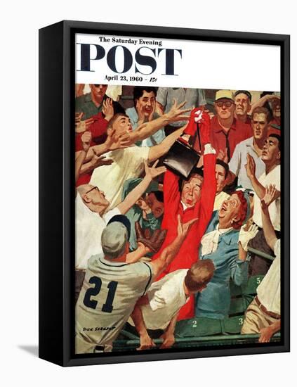 "Grandma Catches Fly-ball," Saturday Evening Post Cover, April 23, 1960-Richard Sargent-Framed Premier Image Canvas