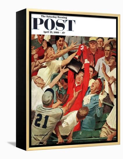 "Grandma Catches Fly-ball," Saturday Evening Post Cover, April 23, 1960-Richard Sargent-Framed Premier Image Canvas