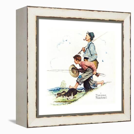 Grandpa and Me: Fishing-Norman Rockwell-Framed Premier Image Canvas