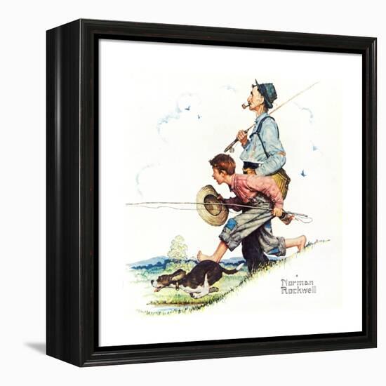 Grandpa and Me: Fishing-Norman Rockwell-Framed Premier Image Canvas