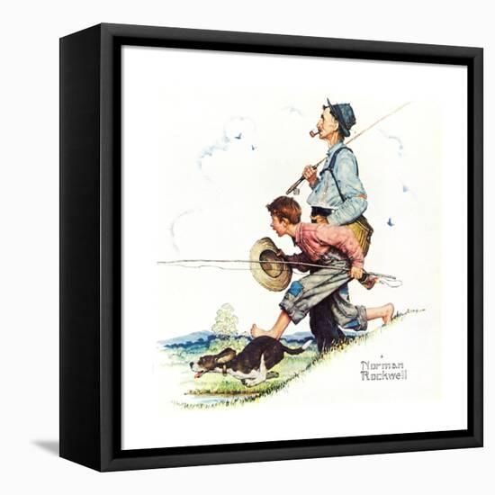 Grandpa and Me: Fishing-Norman Rockwell-Framed Premier Image Canvas