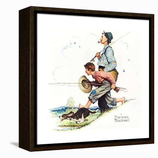 Grandpa and Me: Fishing-Norman Rockwell-Framed Premier Image Canvas