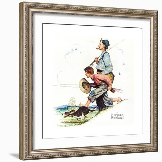 Grandpa and Me: Fishing-Norman Rockwell-Framed Giclee Print