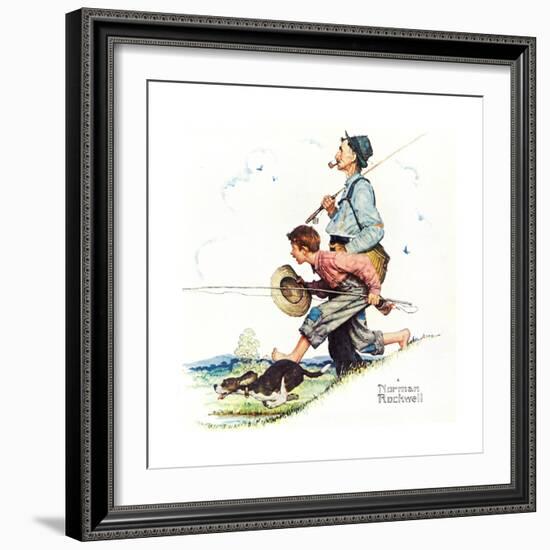 Grandpa and Me: Fishing-Norman Rockwell-Framed Giclee Print