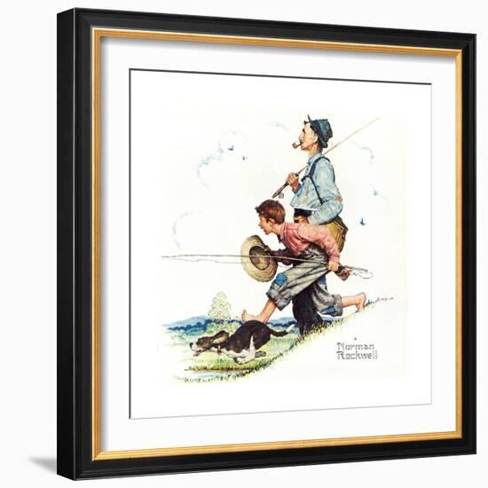 Grandpa and Me: Fishing-Norman Rockwell-Framed Giclee Print