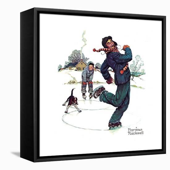 Grandpa and Me: Ice Skating-Norman Rockwell-Framed Premier Image Canvas