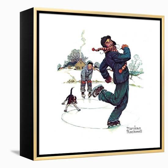 Grandpa and Me: Ice Skating-Norman Rockwell-Framed Premier Image Canvas
