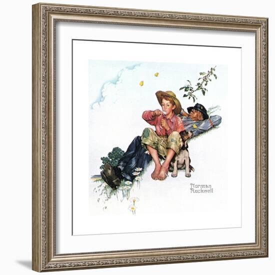 Grandpa and Me: Picking Daisies-Norman Rockwell-Framed Giclee Print