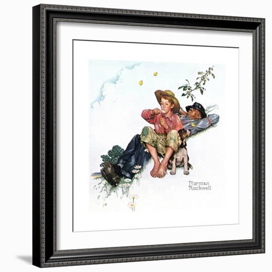 Grandpa and Me: Picking Daisies-Norman Rockwell-Framed Giclee Print