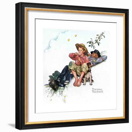 Grandpa and Me: Picking Daisies-Norman Rockwell-Framed Giclee Print