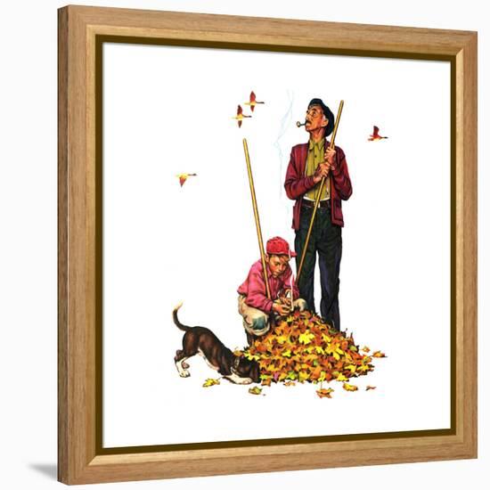 Grandpa and Me: Raking Leaves-Norman Rockwell-Framed Premier Image Canvas
