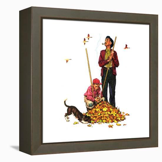 Grandpa and Me: Raking Leaves-Norman Rockwell-Framed Premier Image Canvas