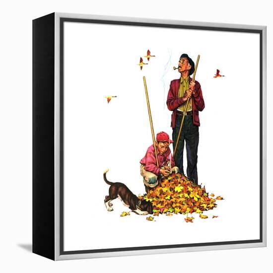 Grandpa and Me: Raking Leaves-Norman Rockwell-Framed Premier Image Canvas